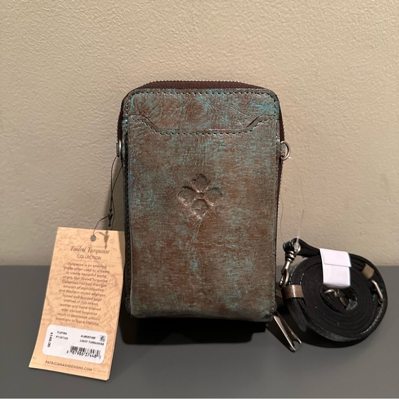 Patricia Nash Turquoise and Brown Embossed Leather crossbody Bag. - Picture 2 of 4
